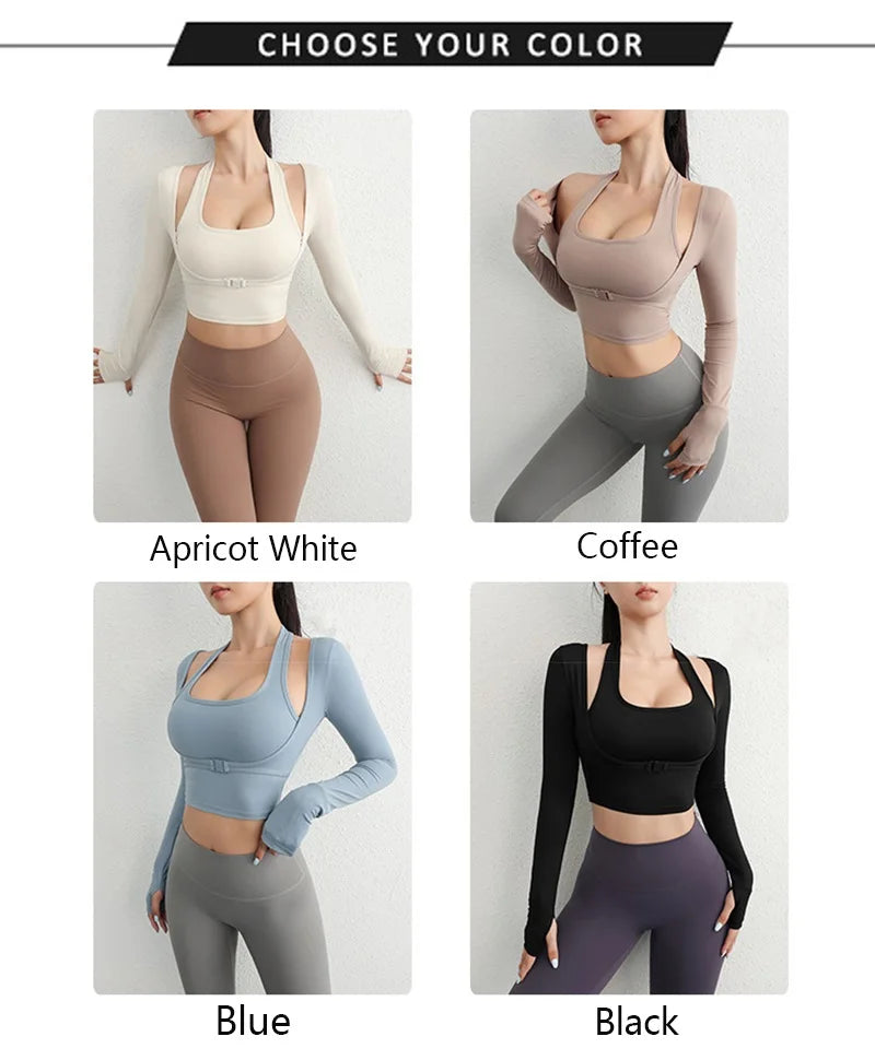 Cloud Rise Women Yoga Shirts Sports Workout T-Shirt Sexy Girl Long Sleeve Blouse Gym Fitness Crop Top Autumn Winter Sportswear