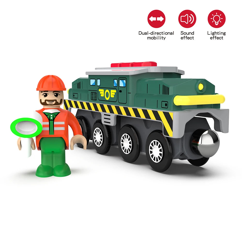 Magnetic Electric Train Car Locomotive Wooden Track Slot Diecast Railway With Two Carriages Train Wood Kid Toy Biro Leduo Track