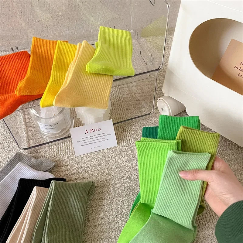 33 Colors Summer Cotton Soft Socks Happy Colorful Women's Mid-tube Stocking Fashion Trend Red Green Ankle Sox Autumn Hosiery Main image