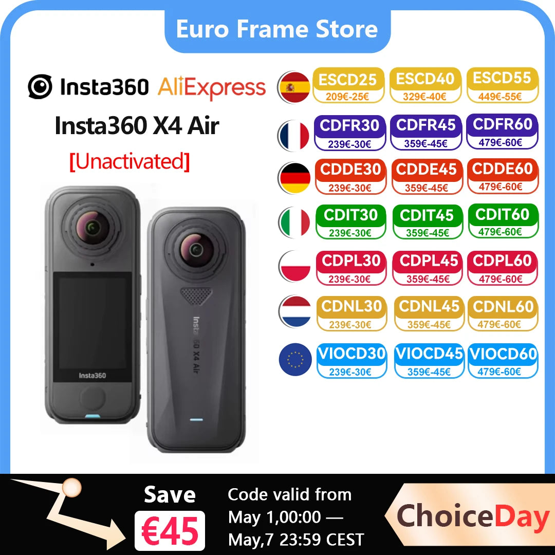 Insta360 X4 Air / X4 ایکشن کیمرا - 165 گرام ہلکا 8K 360-ڈگری کیمرا، پوشیدہ پول ایفیکٹ بلٹ ان X4 Air چاہیے۔ Main image