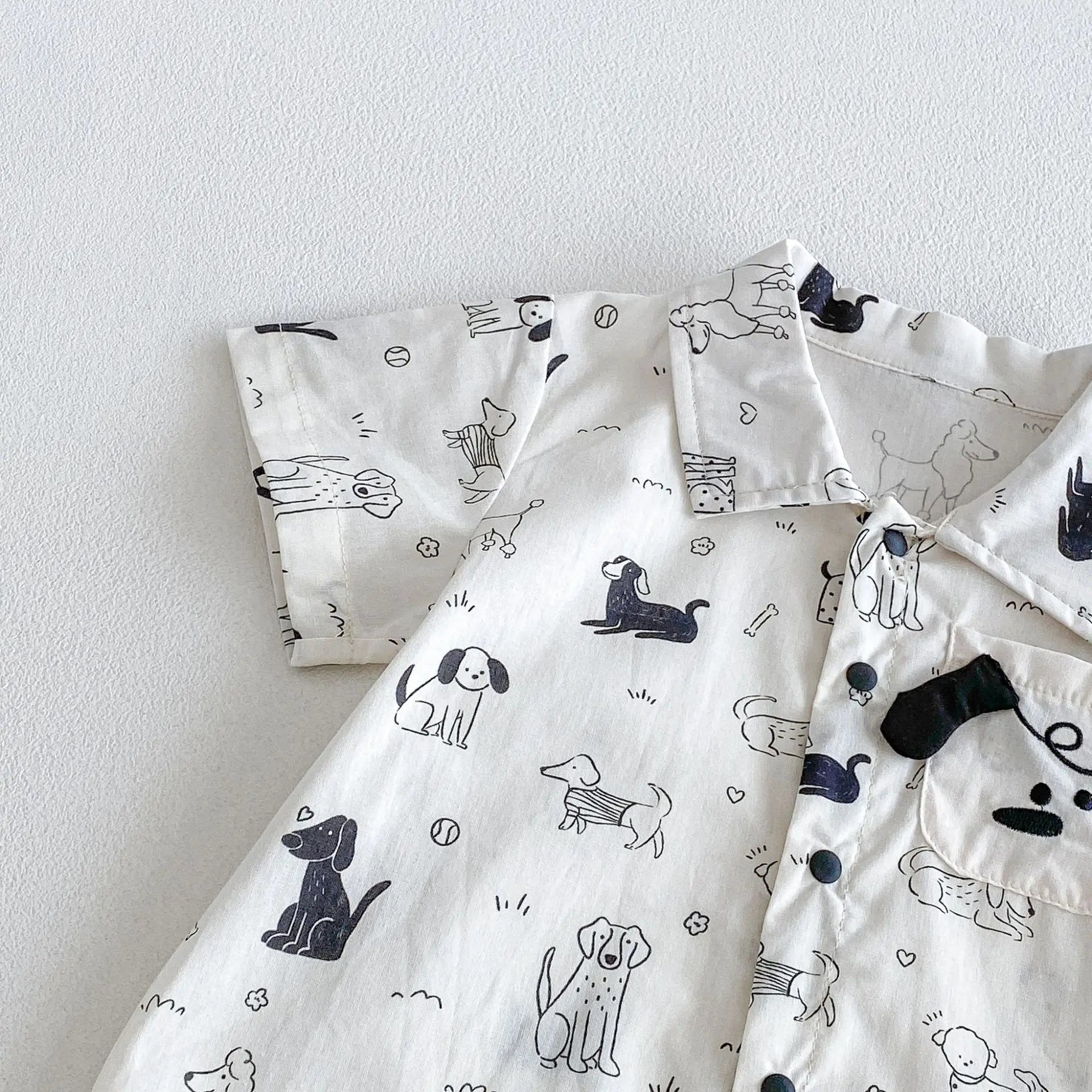 0-2Y Summer Baby Boy Clothes Full Of Dog Print Single Breasted Toddler Rompers Short Sleeve Cute Baby Boy Outfit