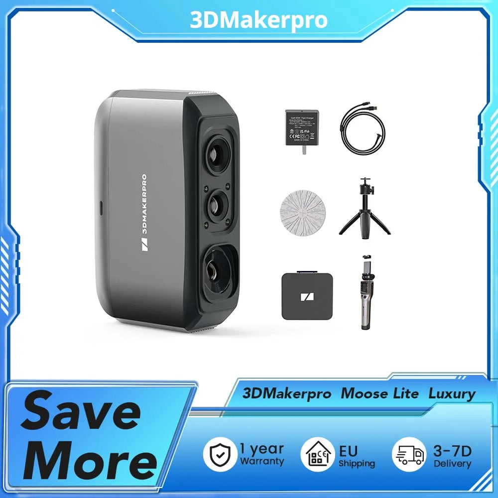3DMakerpro Moose Lite 3D Scanner,Luxury, NIR Light Source,0.05mm Accuracy,24-bit Color Camera,10fps Frame Rate,Anti-Shake Lenses