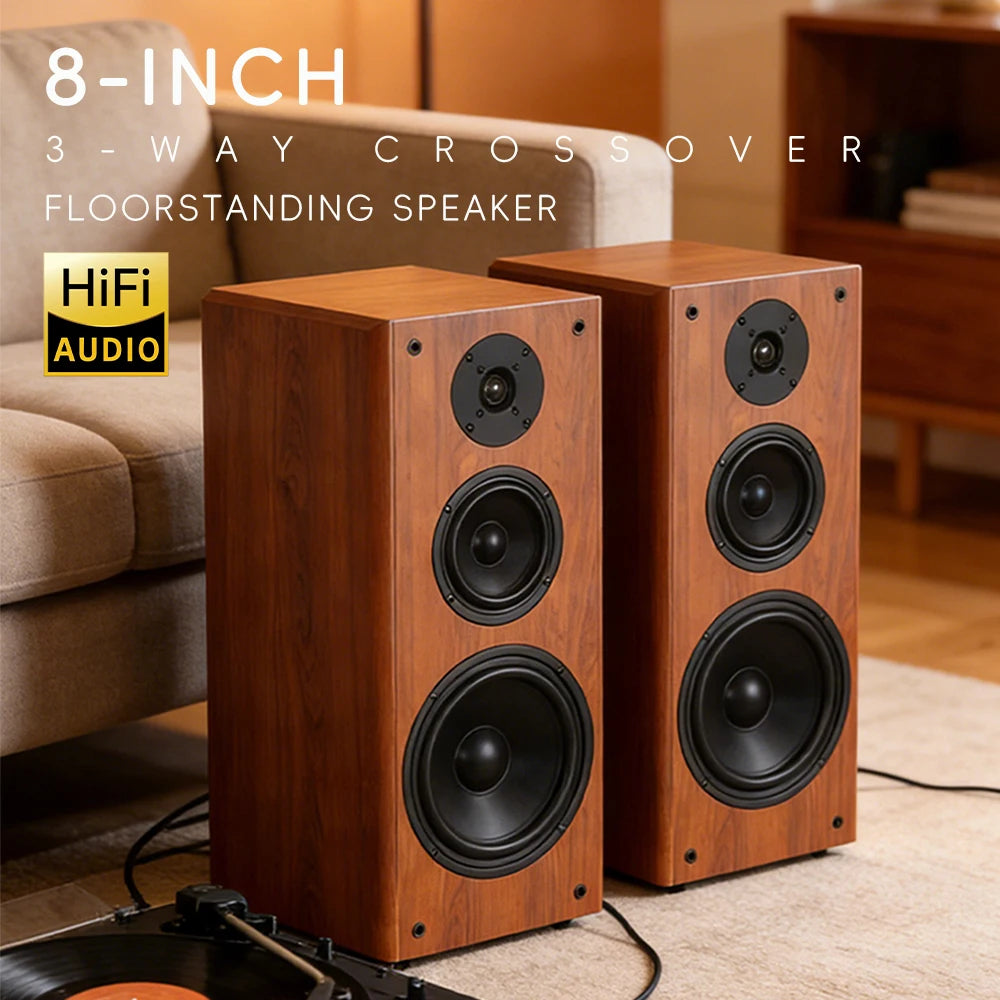 High Power Passive Speakers 8 Inch Floor Standing 3 Way Home Audio System 90dB Sensitivity Wooden Hifi Speakers A Pair Main image