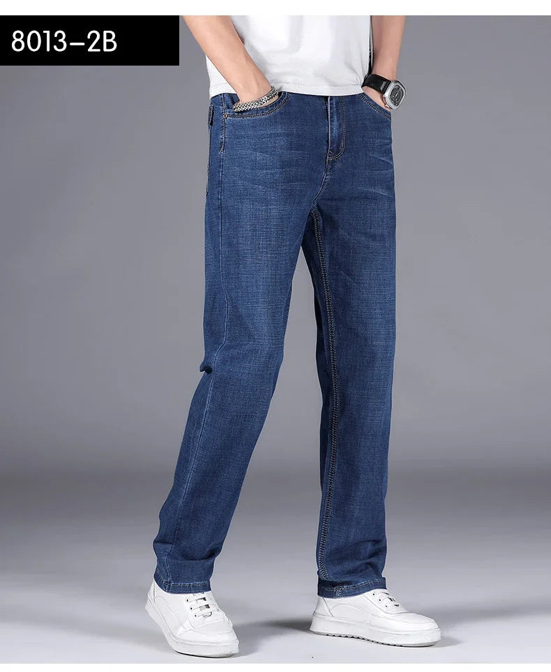 Man Pants Office Business Jeans Men Classic Blue Black Cotton Stretch Straight Denim Pants Male Brand Trousers
