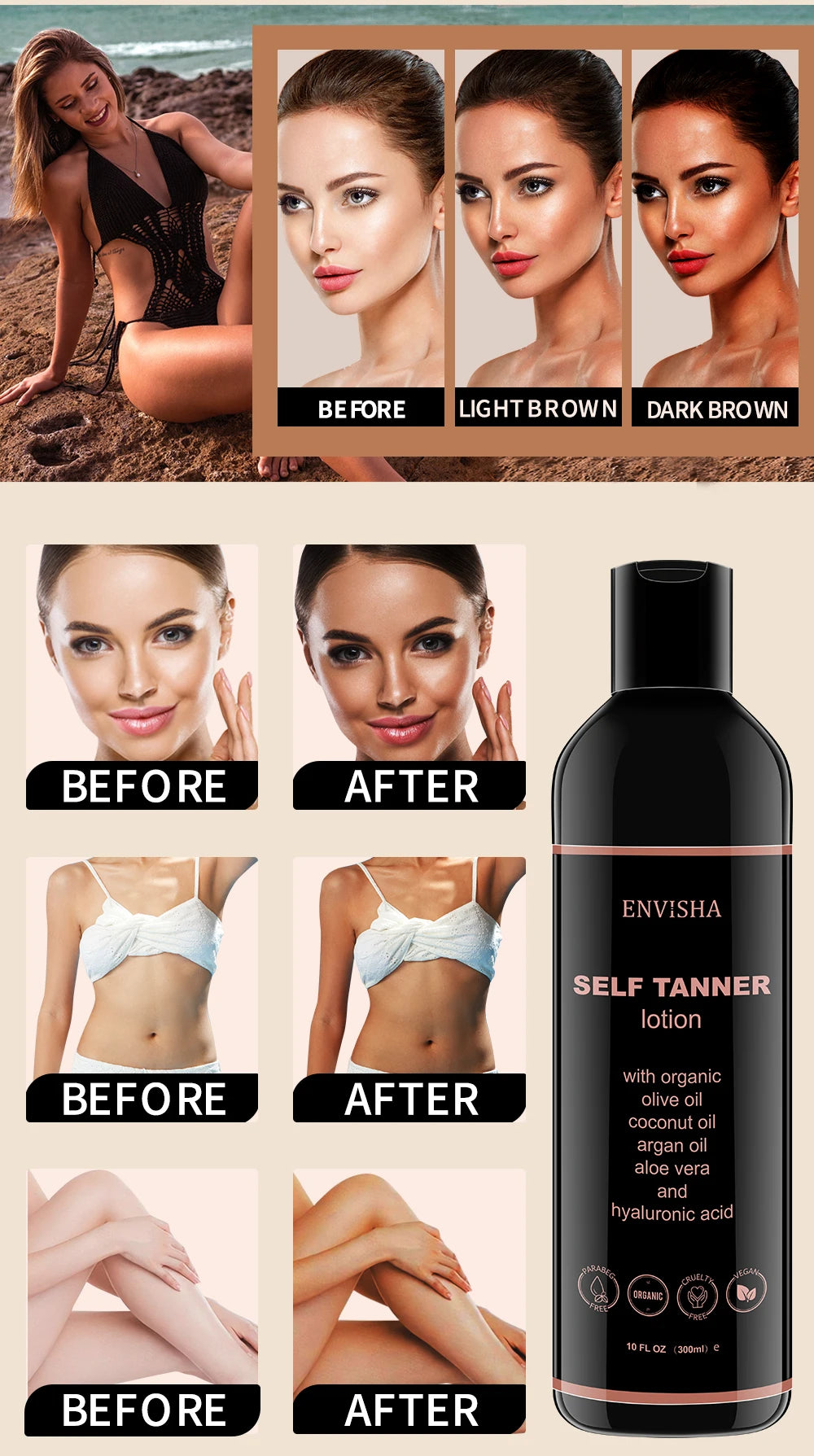 ENVISHA Makeup Foundation Body Skin Care Self Tanning Lotion Fast Face Tan Cream Moisturizing Bronzer Nourishing Facial Lotion