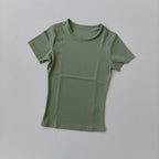 Nude-sensing Solid Color Yoga Clothes for Short-sleeved Women's Quick-drying Elastic Tight T-shirt Fitness Clothes Top Clothing