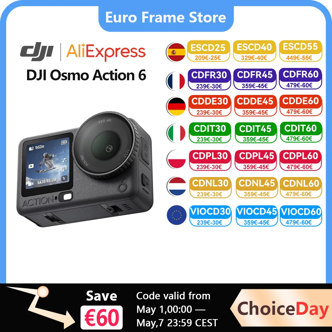DJI Osmo Action 6 Action Camera Variable Aperture 1/1.1-inch Square Senator, New 4K Free croping Osmo Action 6