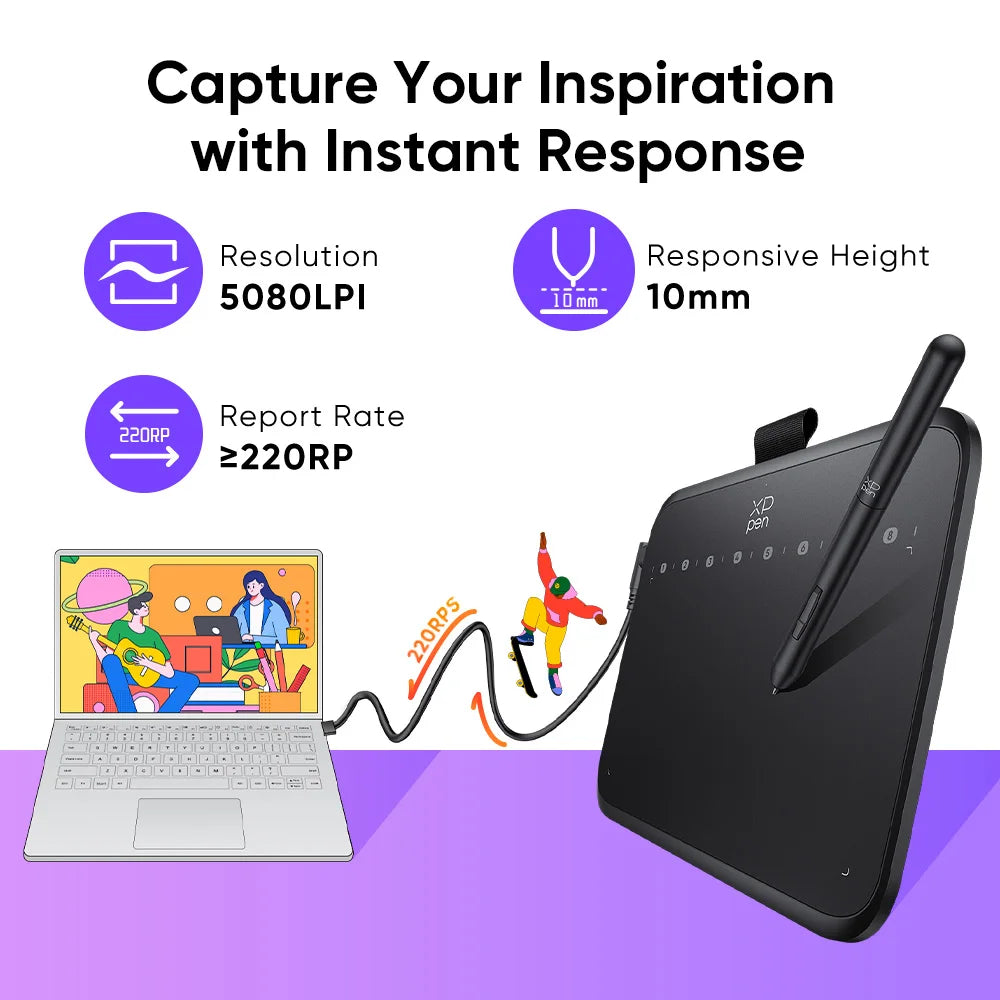 XPPen Deco 640 Graphics Pen Tablet 16384 Pressure Level 60°  Tilt Support 8 shortcut keys for PC Android Game osu