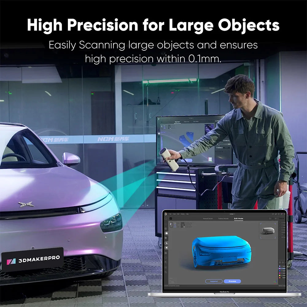 3DMakerpro Lynx 3D Scanner Luxury Edition, 0.10mm Accuracy, 0.30mm Resolution, 10fps Frame Rate, Class 1 White Light, Visual Tracking, 250x400mm Single Capture Range