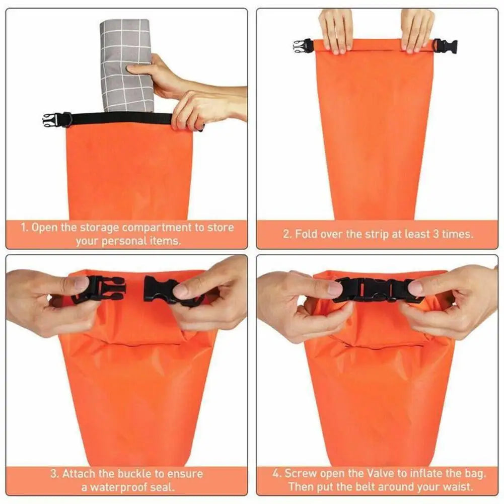 Inflatable Open Swimming Buoy Tow Lightweight Swimming Air Bag Storage With Waist Belt Water Sport Swimming Storage Float Tools