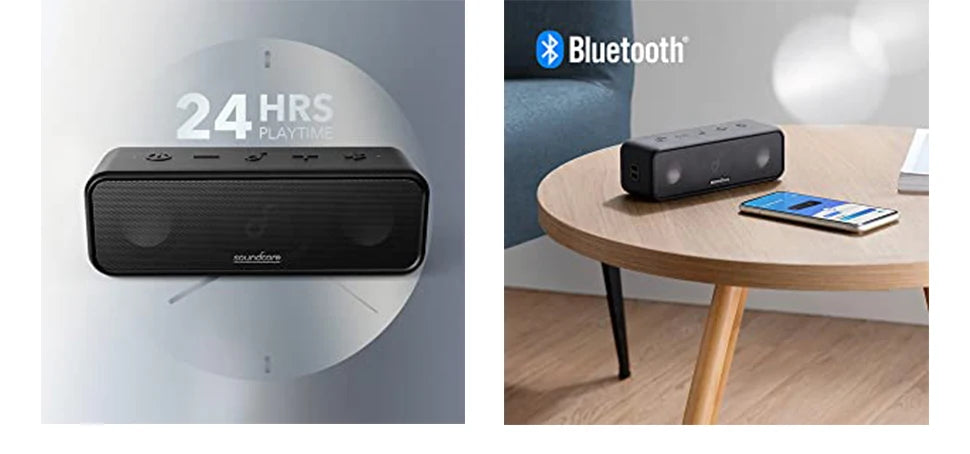 Sound core 3 from Anker: Bluetooth 5.0 loudspeaker, 24 Hours Playtime, IPX7 Waterproof Stereo Sound with Titanium Membrane Tre