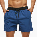 Escatch 2026 Summer Man Swimwear Solid Fashion Quick Dry Drawstring Elastic Waist Surfing Zipper Pocket Gym Beach Pants Shorts