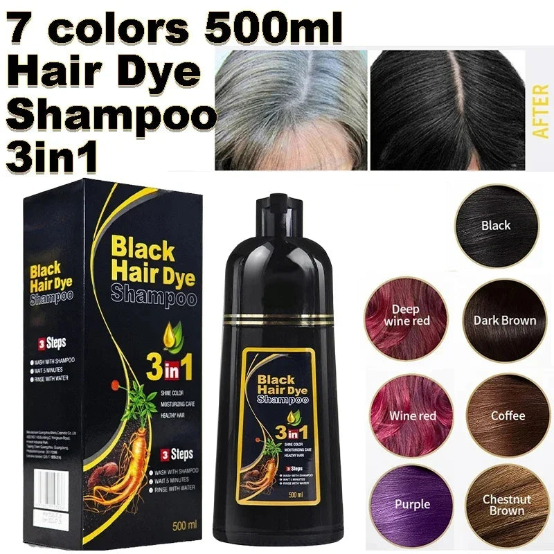 30ml/500ml 3-in-1 Quick Hair Dye Shampoo Natural Black Herbal Hair Dye Moisturizes Mild Hair Dye Conditioner Hair Care Products Main image