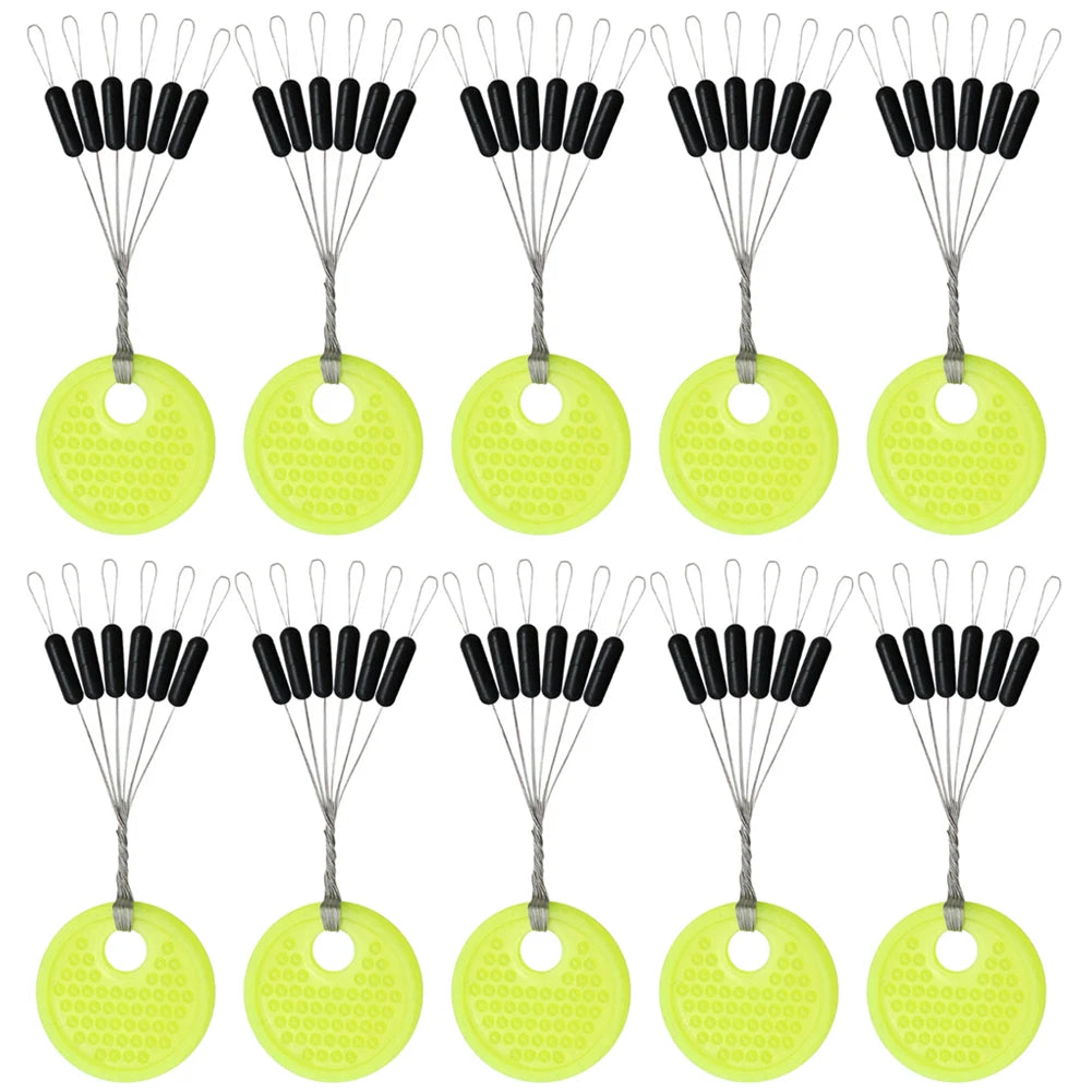60/120PCS 10/20 Group Set Rubber Silicon Space Bean Sea Carp Fly Fishing Black Rubber Oval Stopper Fishing Float Fishing Bobber