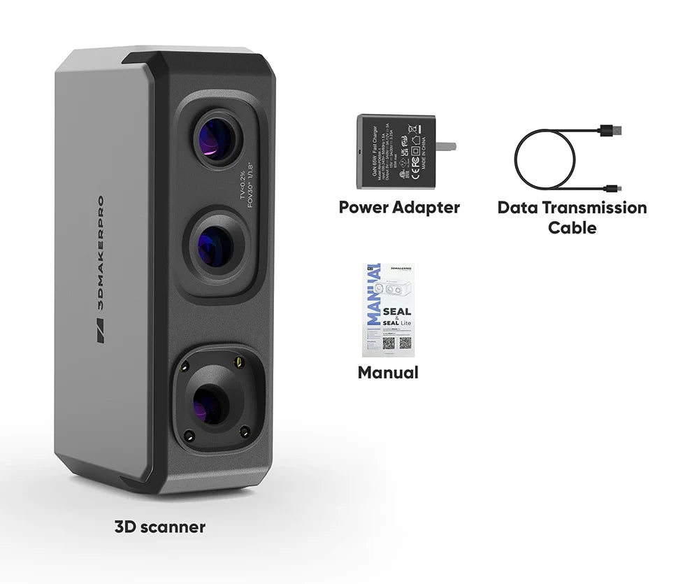 3DMakerpro Seal 3D Scanner, 0.05mm Resolution, 0.01mm Accuracy, 24-bit Color Capture, 5x More Detail Per Unit, Anti-shake Lens