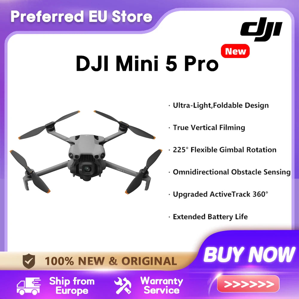 [EU STOCK] DJI Mini 5 Pro Ultra-Light & Foldable Drone with Camera 1-Inch CMOS Omnidirectional Obstacle Sensing ActiveTrack 360° 225° Gimbal Rotation 20km Transmission 4K Drone for Beginners C0 Main image