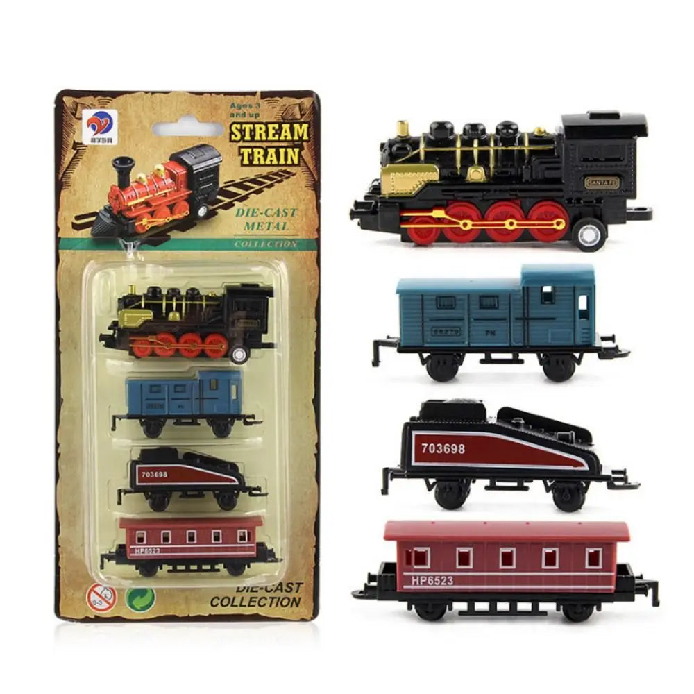 Car Vehicles Retro Steam Train Pull Back Model Diecast 1:60 Alloy Toy Train Kids Toys Set For Boys Gifts Kids Birthday