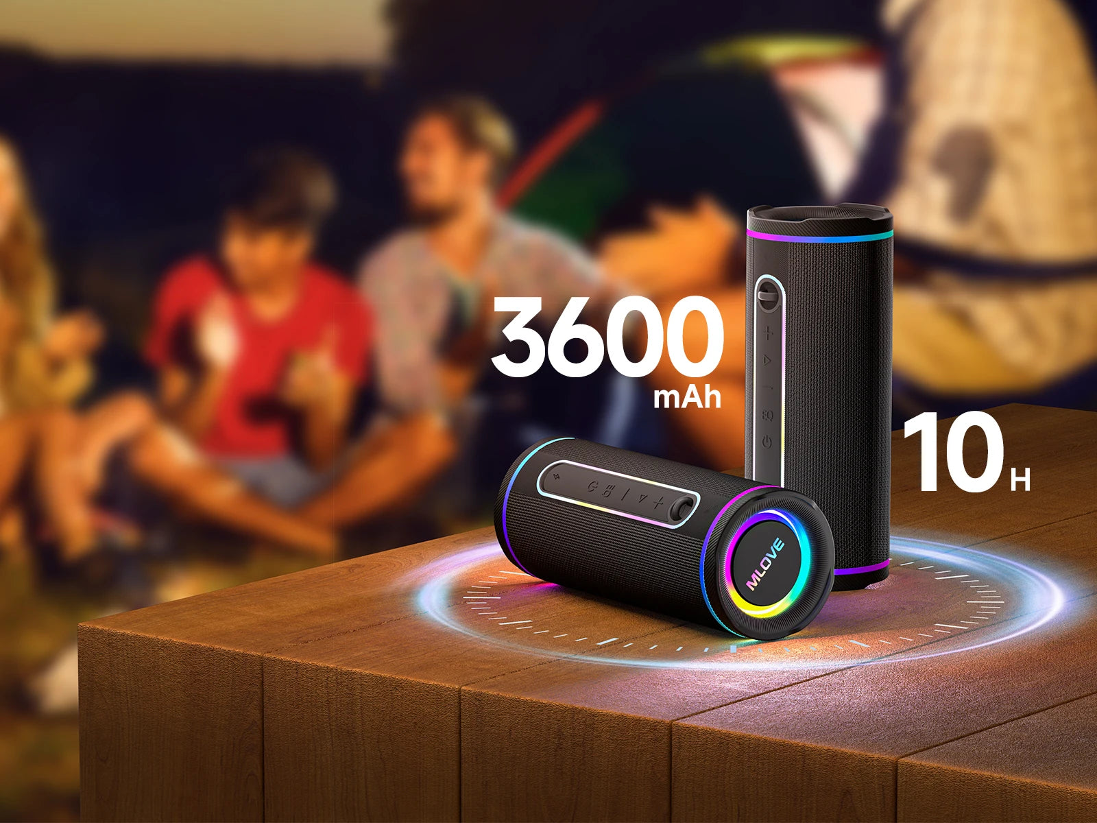 MLOVE E80 Portable Bluetooth Speaker – Powerful Dual Sound, Colorful RGB Lighting, Fully Waterproof (IPX7), TWS Enabled