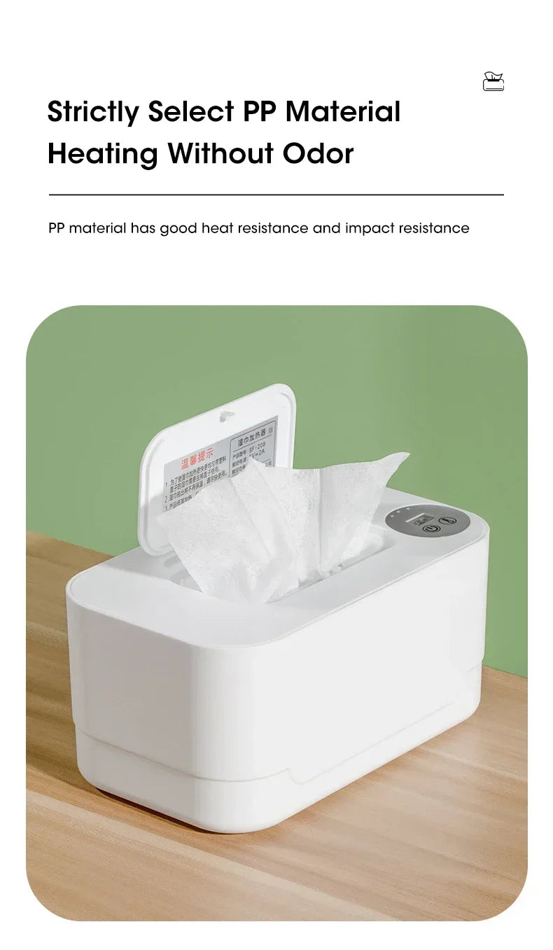 Baby Wipe Warmer Heater with LED Display, Wet Towel Dispenser Portable USB Charge Baby Wipe Warmer Napkin Heating Box Home/Car