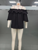 Fashion Ruffled Sexy One Shoulder Women's Short Sleeve Shirt Summer New Casual Loose Tops Female Elegant Versatile Office Shirt
