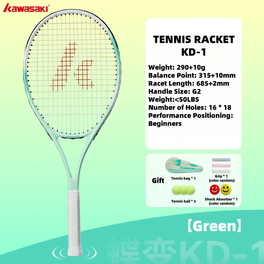 Kawasaki Light Tennis Rackets Set Carbon Composite Racquet Set KD1&PD1 Beginner Professional Shooting Men and Women Training Set