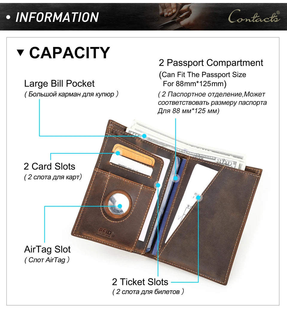 Customized Passport Cover Wallet Genuine Leather Protective Cover With Airtag Case Travel Card Holder Rfid Men Women