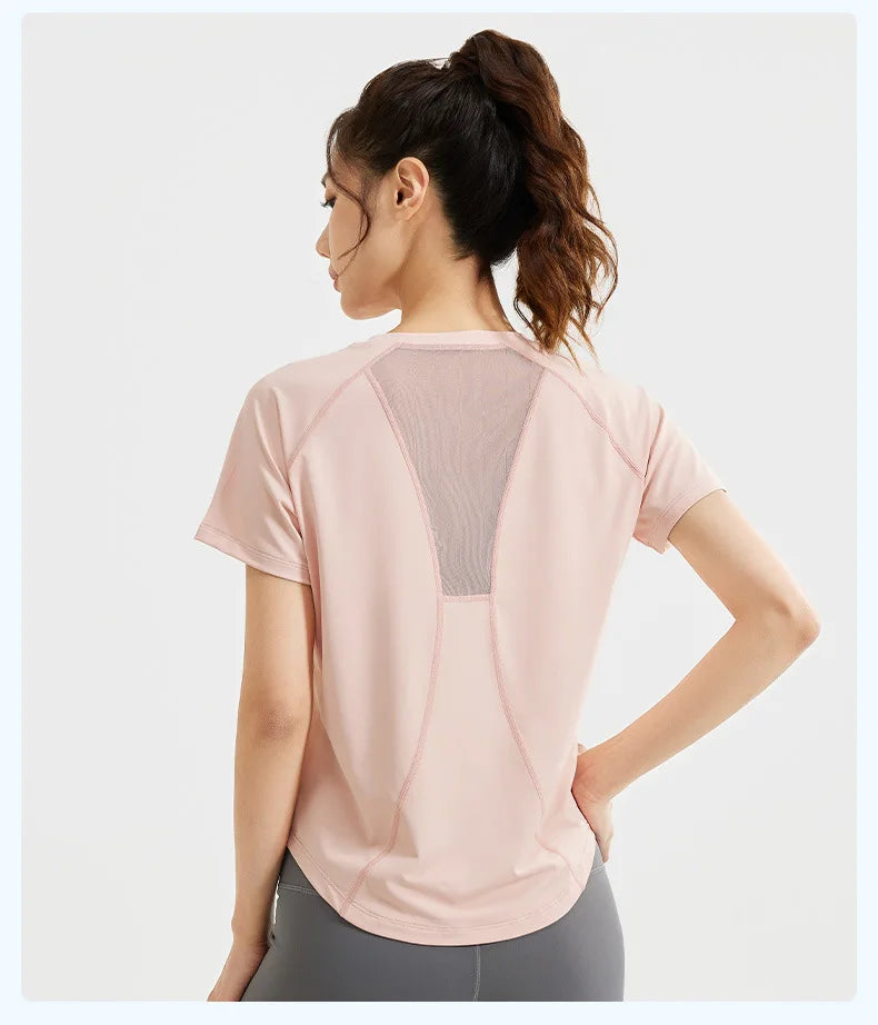 STOUREG Women's Loose Mesh Sports T Shirt Quick Dry Short Sleeve Yoga T Shirt Pilates Running Sports Fitness Short Sleeve