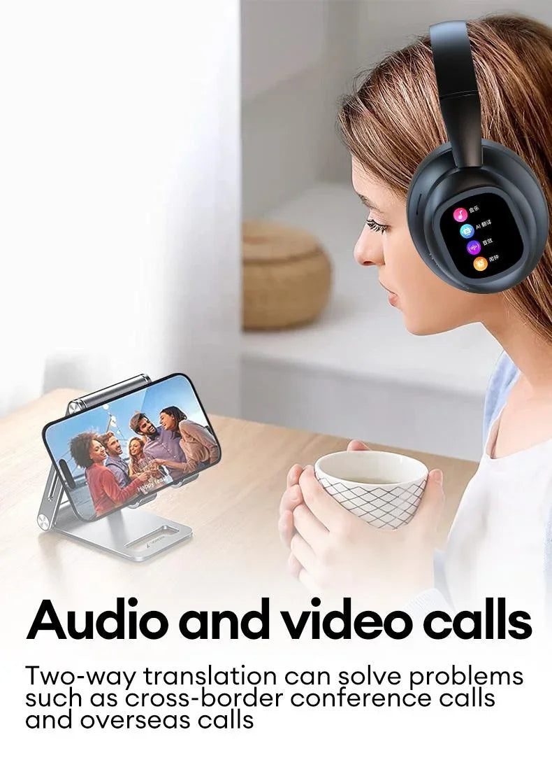 AI LCD Touch Screen Shock Bass Headsets HIFI Sound Wireless Bluetooth Headphones ANC Noise Reduction Gamer Earphones With Mic