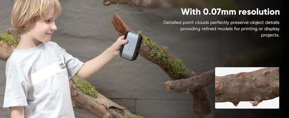 3DMakerpro Moose 3D Scanner, 0.03mm Accuracy, 0.07mm Resolution, Blue LED Light Source, Al Visual Tracking, 24-bit Color Camera