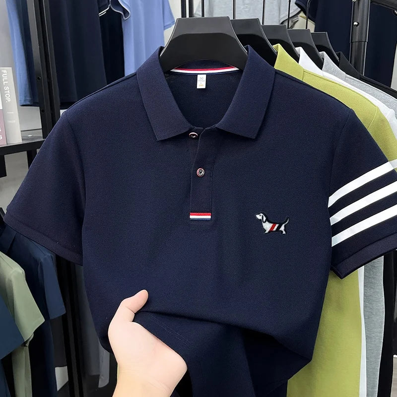 luxury brand men's high quality short sleeves polo shirt lapel embroidery puppy cuff stripe t-shirt business leisure men's wear Main image