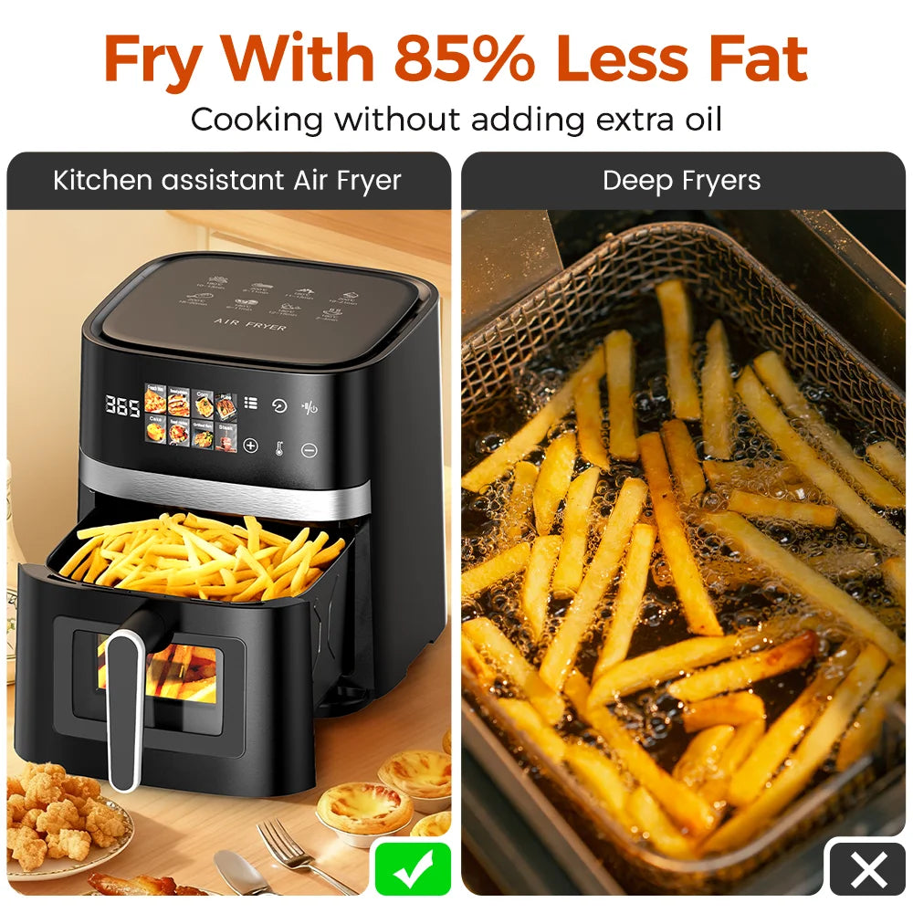 Patbrela 5.5L Air Fryer 8-in-1 Max 200°C Electric Hot fryer Oven Oilless Cooker with Touch Control & Nonstick Basket & Visible Window