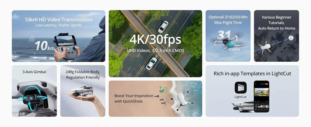 DJI Mini 4K Drone Camera 249g 3-Axis Gimbal Stabilization 10km Video Transmission Auto Return Resistance Long Battery Original C0