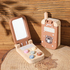 Baby Wooden Bear Phone Teether Toy Telephone Sleeping Pacifier Teething Flip Simulation Phone Toys Early Educational Toy Gifts