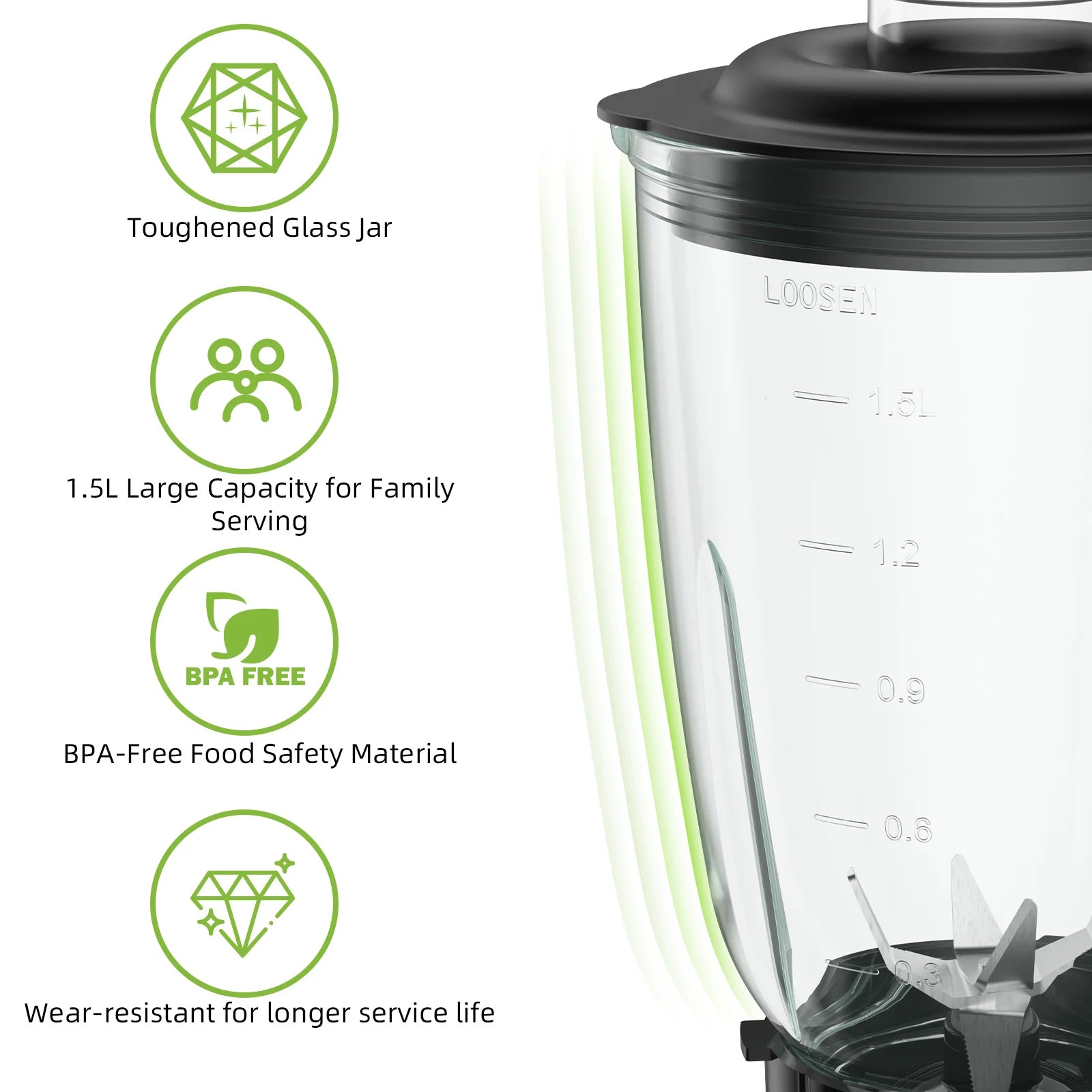 BioloMix Professional 1300W Blender with 1.5L BPA Free Glass Pitcher Perfect for Frozen Smoothies and Homemade Sauces