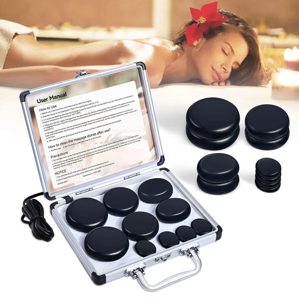 HOT STONE MASSAGE SET - Professional Spa Massage Tools - For Neck, Back, Abdomen, Legs & Full Body Massage
