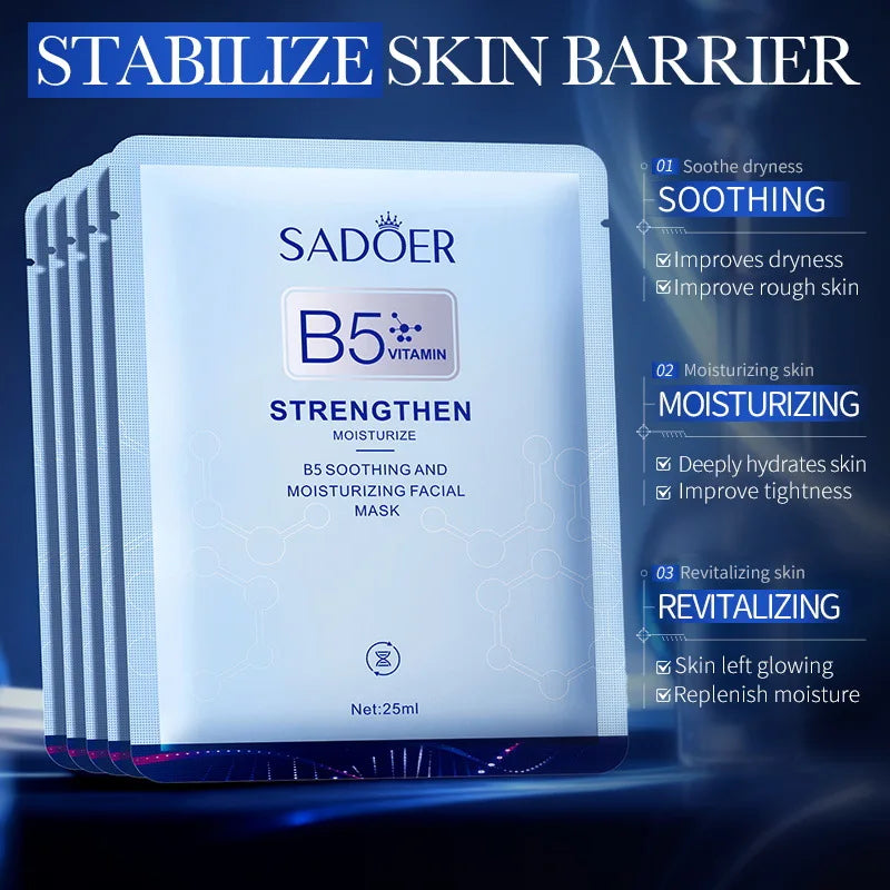 10pcs Vitamin B5 Sheet Mask 25ml - Hydrating & Soothing, Deep Moisture Care for Radiant Skin, Quick Absorption Main image