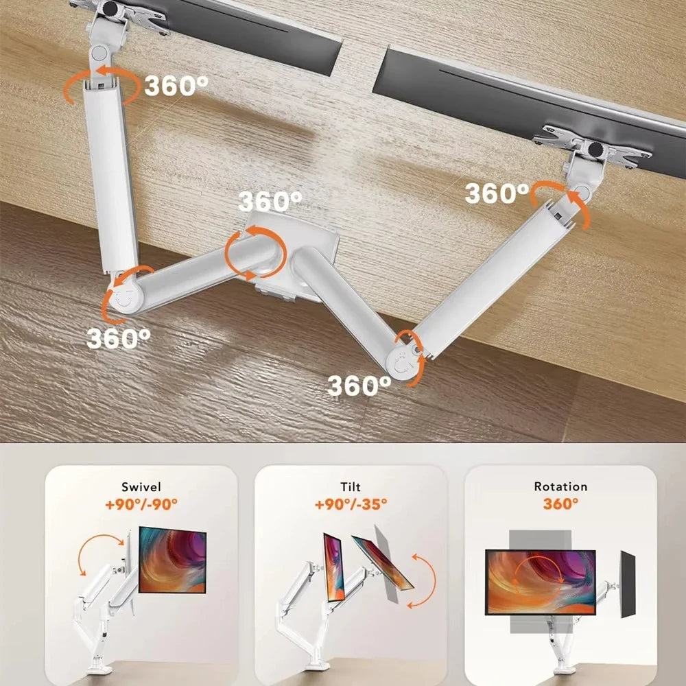 Flexible dual screen support, 13–32 inch monitors available, 180° swivel and tilt function for better viewing experience