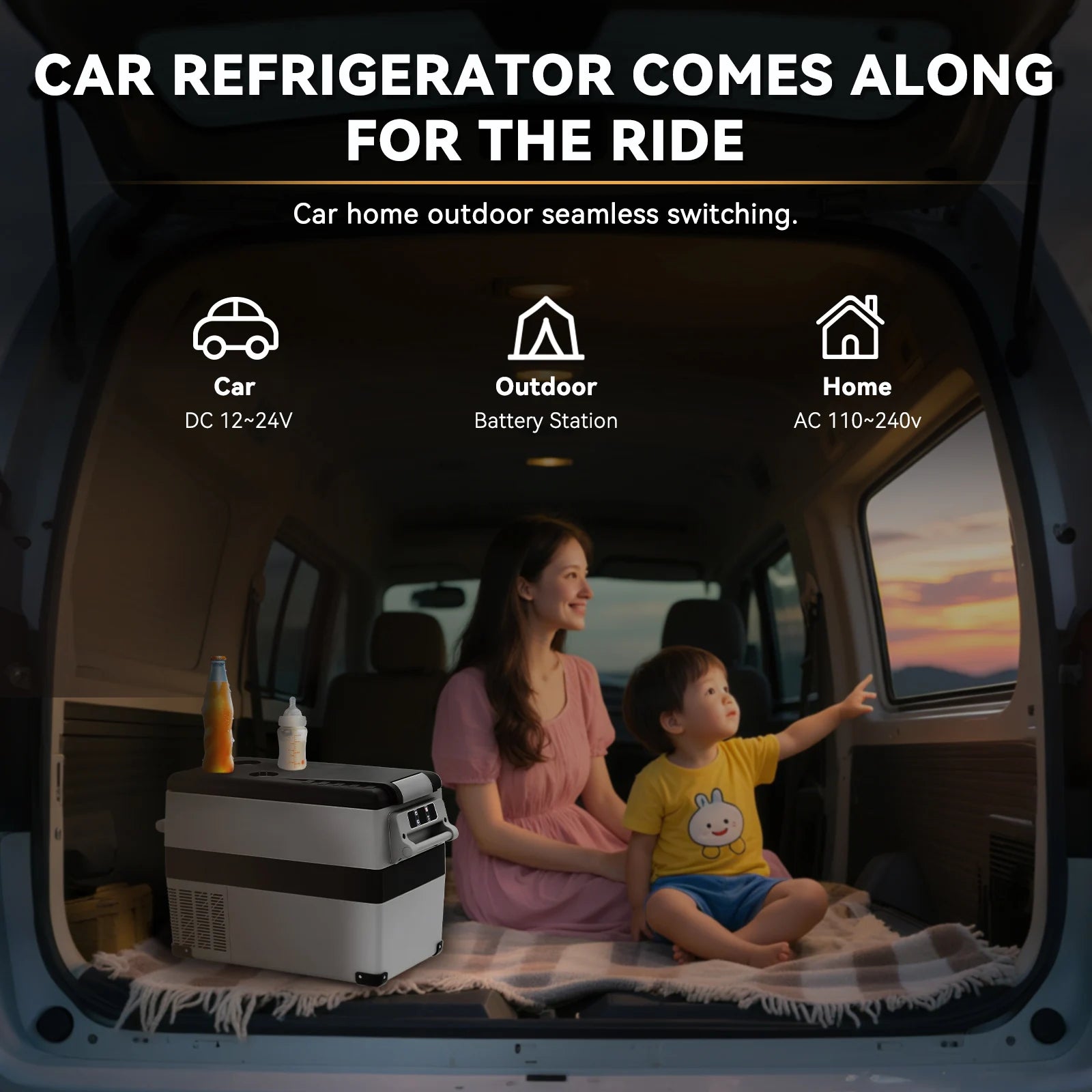 Podofo Car Mini Refrigerator Mini Fridge 45L Freezer Portable Compressor Cooler 12/24V DC 110-240V Ice Box for Camping