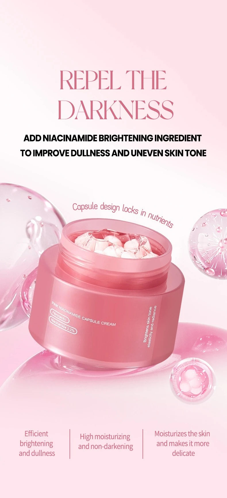 Korean Pink Collagen PDRN Capsule Cream with Niacinamide Cream for Uneven Skin Tone Lightweight Face Moisturizer Non Greasy care