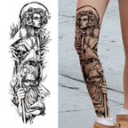 1 Sheet Full Arm Compass Zeus Skull Tiger Lion Flower Temporary Tattoos Sleeve For Men Women Adults Fake Temp Sticker Tattoo