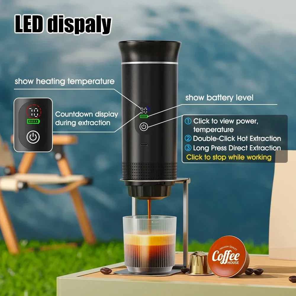 DENOKIN Portable Espresso Coffee Machine With Digital Display 3-in-1 Capsule Coffee Maker for Car & Home Camping Coffee Maker Secondary image