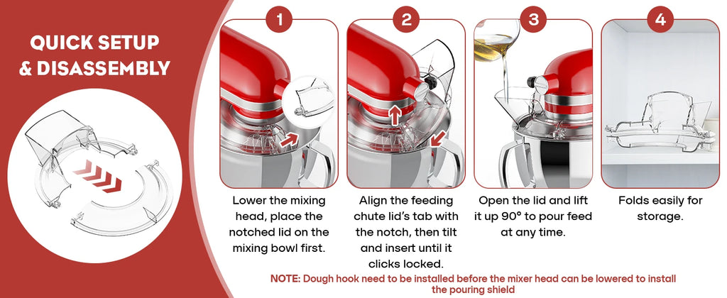 Pouring Shield Splash Guard, Detachable Flip Top Lid for KitchenAid 4.5-5QT Tilt Head Stand Mixer, Mixer Bowl Accessories