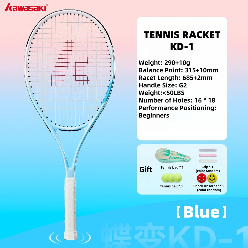 Kawasaki Light Tennis Rackets Set Carbon Composite Racquet Set KD1&PD1 Beginner Professional Shooting Men and Women Training Set