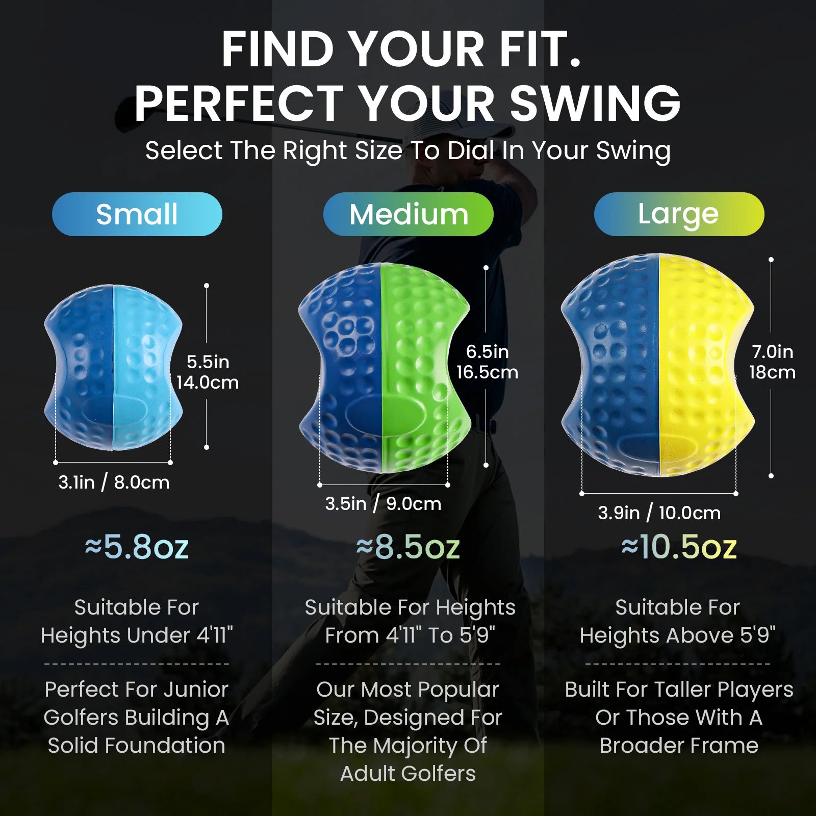 Golf Smart Ball Training Aid with Adjustable Lanyard, Portable Impact Swing Trainer,Posture Correction Aid with 3 Sizes S/M/L