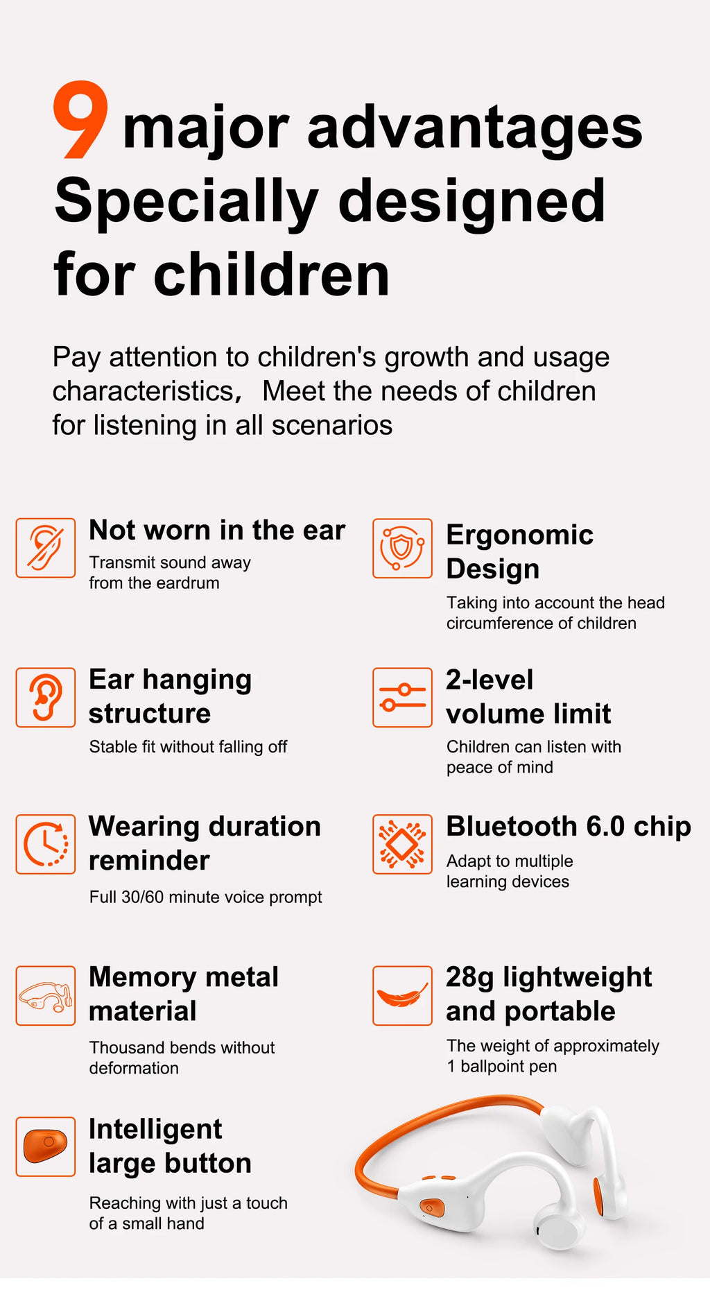 Air Conduction Stereo Headphones Kids Open Ear Bluetooth6.0 Earphones  Wireless Learning Noise Reduction Music Headset Earhook