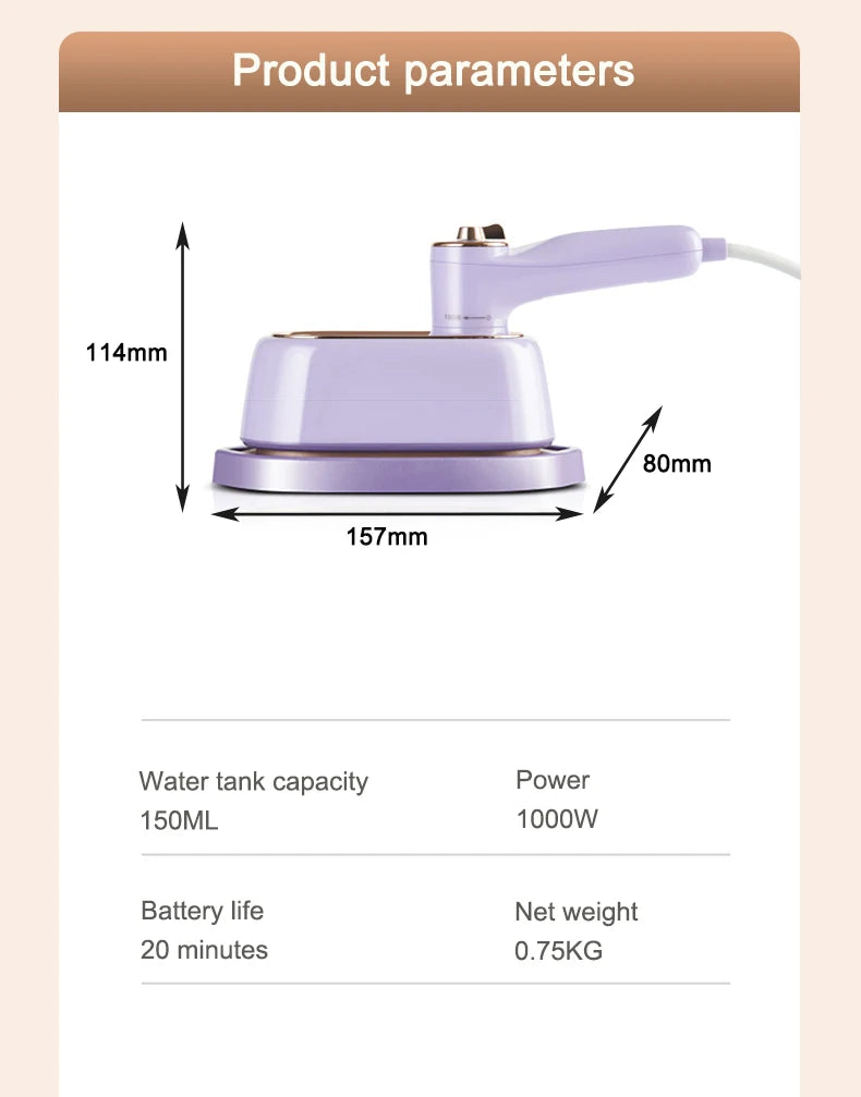 Handheld Vertical Garment Steamer Mini Travel Clothes Ironing Machine Fast-Heat Travelling Fabric Steam Iron Wet Cleaning Brush