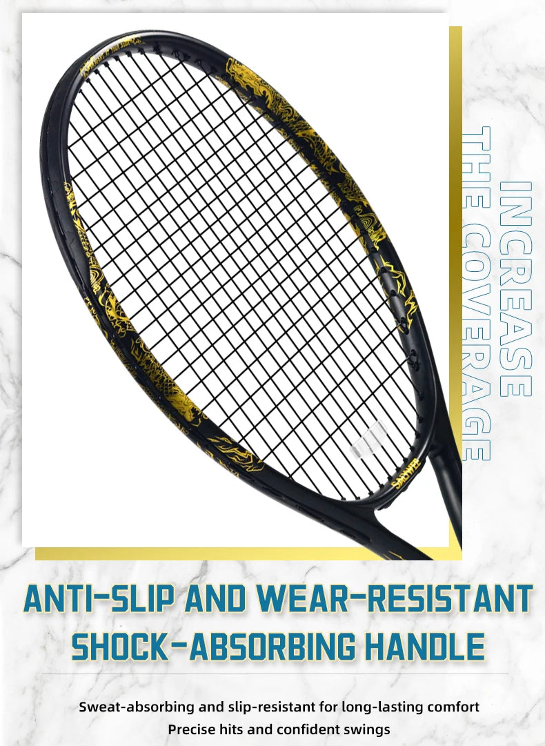 Golden-Dragon Carbon Fiber Tennis Racket For Adults, Ideal for Intermediate Training, Chinese Style Dragon, 50~60lbs, Free Gifts