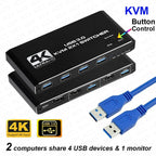 MZX 2-In-1-Out KVM Switch 4K 60Hz HDMI-compatible USB 3.0 Hub Switcher Docking Station Dock Computers PC Share Keyboard Printer