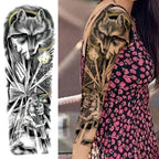 1 Sheet Full Arm Compass Zeus Skull Tiger Lion Flower Temporary Tattoos Sleeve For Men Women Adults Fake Temp Sticker Tattoo
