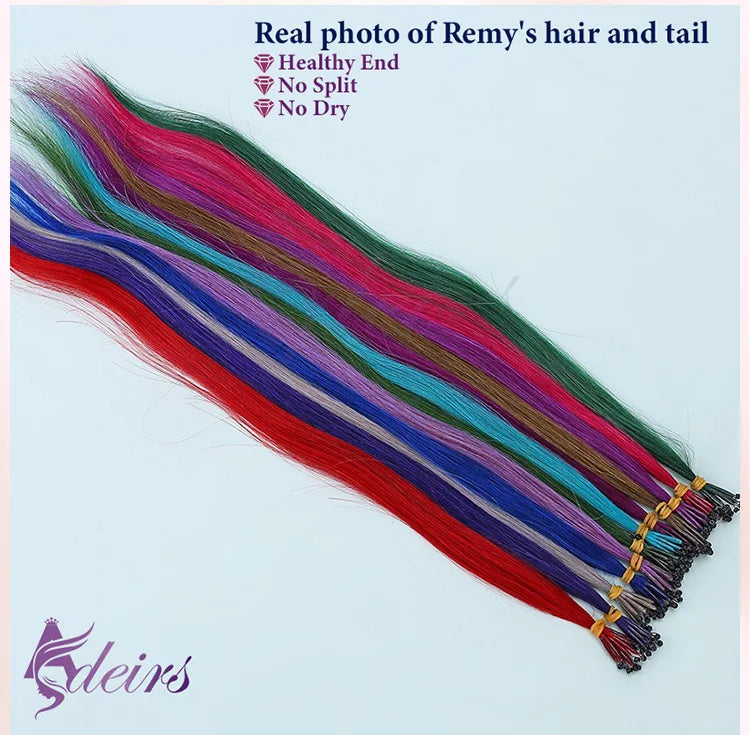 ADEIRS Color  8D Tip Hair Extensions 100% Real Human Hair Microbeads Extensions Color Purple Blue Pink Gray 18-20inch